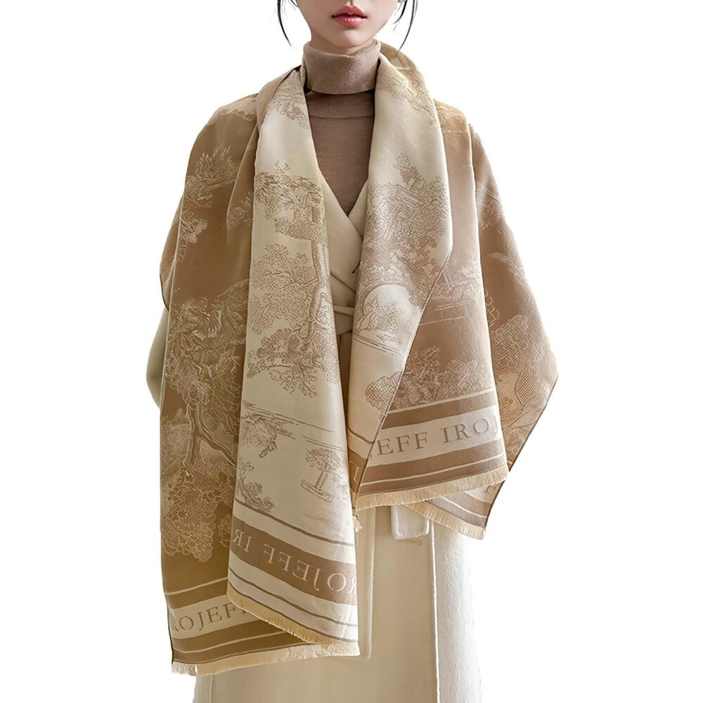 5729 Warm Scarf Cashmere Shawl Women Artistic Landscape Painting Reversible